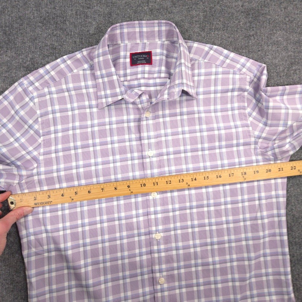 UNTUCKit Shirt Mens S Lavender Blue Glen Plaid Passetto Performance Long Sleeve - Picture 5 of 8